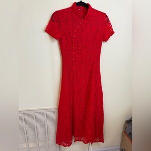 Red Lace Chinese Style Qipao Dress Size Medium